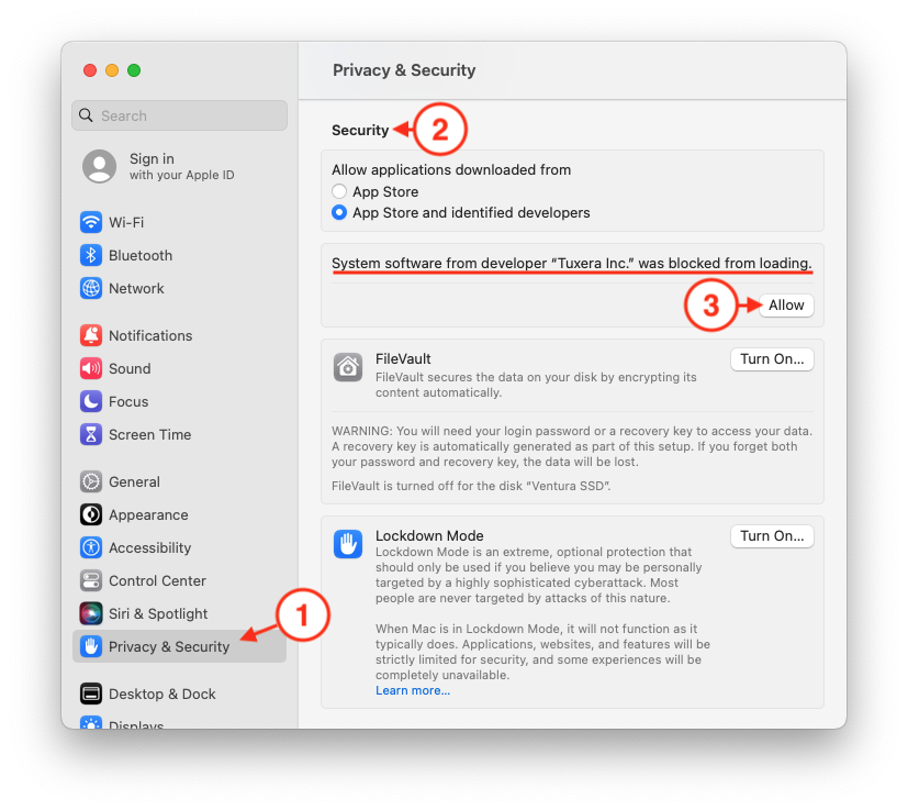 tuxera ntfs for mac kernel extension needs approval